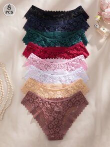 8pcs/Set Multicolor Romantic Sexy Lace Women's Panties, Sheer Underwear - Multicolor - View 4