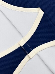SHEIN Women's Colorblock Polo Collar Long Sleeve Inner Shirt, Knit Slim Fit V-Neck Elastic Inner Layer Inner Shirt, French Lapel Inner Shirt, Slimming Knit Long Sleeve V-Neck Inner Shirt For Early Autumn, Elegant Colorblock Polo Inner Shirt, Elastic Ribbed Slim Fit Long Sleeve V-Neck Inner Shirt For Women - Multicolor - View 6