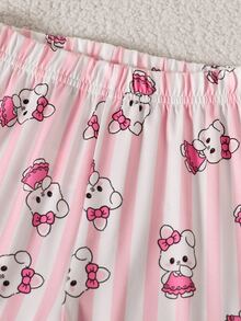 2pcs/Set Young Girls Cute Rabbit Striped Print Long Sleeve Long Pants Knit Pajamas Loungewear Set - Multicolor - View 5