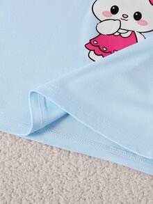 2pcs/Set Young Girls Cute Rabbit Striped Print Long Sleeve Long Pants Knit Pajamas Loungewear Set - Multicolor - View 4