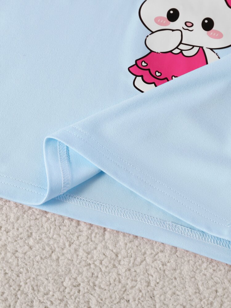 2pcs/Set Young Girls Cute Rabbit Striped Print Long Sleeve Long Pants Knit Pajamas Loungewear Set - Multicolor - View 4