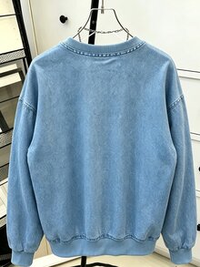 GlowEve CURVE Spring/Autumn Denim Effect Effect Diamond Digital Print Commuter Casual Elegant Luxurious Plus Size Sweatshirt Fall - Blue - View 2