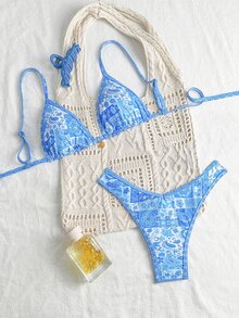 Swim Mod Women's Summer Random Print Spaghetti Strap High Cut Bottoms 2 Pieces Bikini Set - Multicolor - View 5