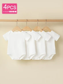 SHEIN Playful Pals طقم بوديسوت قطعتين لرضيع صبي طويل الأكمام , مريح وبسيط لملابس الصيف العارضة - أبيض - مشاهدة 1