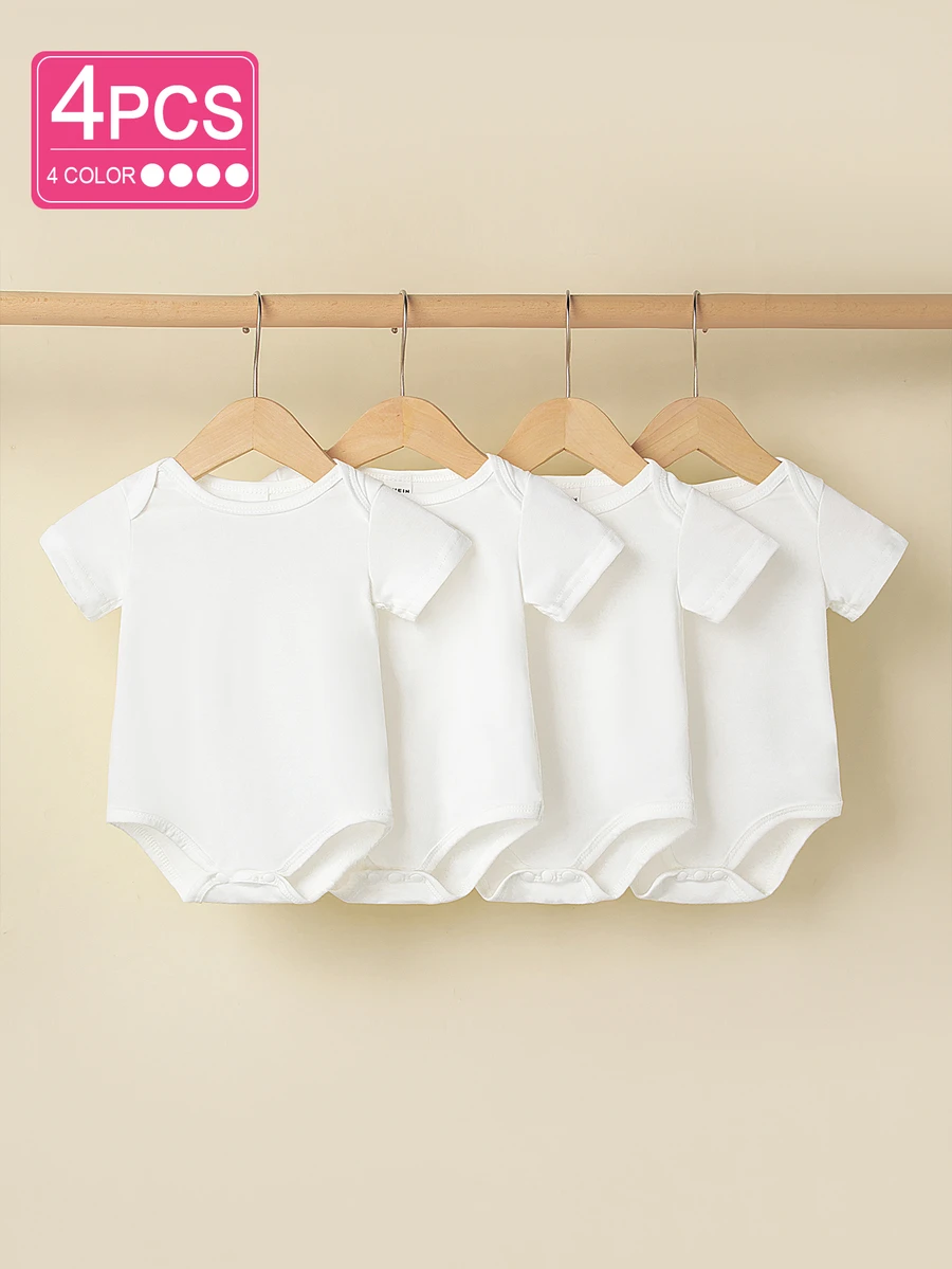 SHEIN Playful Pals طقم بوديسوت قطعتين لرضيع صبي طويل الأكمام , مريح وبسيط لملابس الصيف العارضة - أبيض - مشاهدة 1