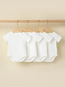 SHEIN Playful Pals طقم بوديسوت قطعتين لرضيع صبي طويل الأكمام , مريح وبسيط لملابس الصيف العارضة - أبيض - مشاهدة 3