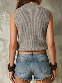 SHEIN Chaleco de punto con botones delanteros - Gris - Ver 2
