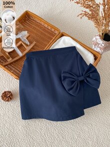 SHEIN Girls' Autumn/Winter Basic Navy Blue Skirt With Exquisite 3D Bowknot, Suitable For School, Outings, Shopping And More Occasions - Navy Blue - View 5