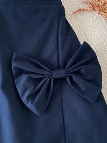 SHEIN Girls' Autumn/Winter Basic Navy Blue Skirt With Exquisite 3D Bowknot, Suitable For School, Outings, Shopping And More Occasions - Navy Blue - View 7
