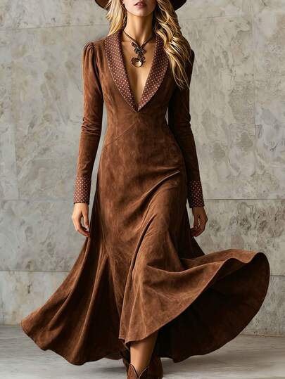 LUMIGAL Robe longue élégante d'automne pour femme
