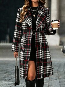 Yalmera Classic Black And Red Check Pattern, Slim-Fit, Elegant, Long-Sleeved Suit Jacket With A Collar. A-Line Jacket That's Perfect For Wearing In Autumn - Multicolor - View 3