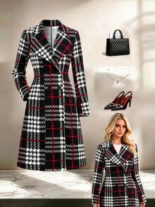 Yalmera Classic Black And Red Check Pattern, Slim-Fit, Elegant, Long-Sleeved Suit Jacket With A Collar. A-Line Jacket That's Perfect For Wearing In Autumn - Multicolor - View 6