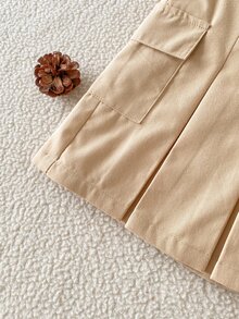 SHEIN Rok Khaki untuk Anak Perempuan Usia 4-7 Tahun, Musim Gugur/Dingin, Gaya Kampus, Gaya Urban, Nyaman, Serbaguna, Cocok untuk Musim Gugur/Semi, Cocok untuk Jalan-jalan, Sekolah, dan Acara Lainnya - Khaki - View 6