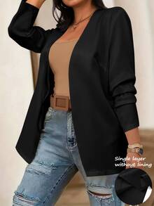 EMERY ROSE Plus Size Solid Long Sleeve Blazer, Fashion For Summer Graduation, Back To School, Teacher For Women Fall For Women Autumn - Black - View 5
