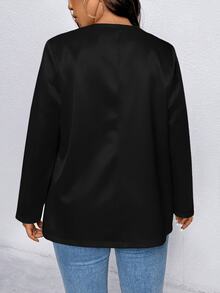 EMERY ROSE Plus Size Solid Long Sleeve Blazer, Fashion For Summer Graduation, Back To School, Teacher For Women Fall For Women Autumn - Black - View 2