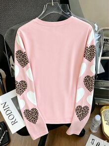 Resyla Women's Long Sleeve Leopard Print Heart Studded T-Shirt - Multicolor - View 2