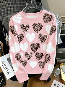 Resyla Women's Long Sleeve Leopard Print Heart Studded T-Shirt - Multicolor - View 3