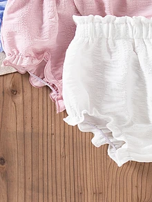 SHEIN Vintaside Kids 3件組女嬰夏季可愛淺粉色白色米色短褲套裝 極簡寬鬆版型 柔和色調 沙灘短褲 戶外舒適 派對場合 - 彩色 - 查看 8
