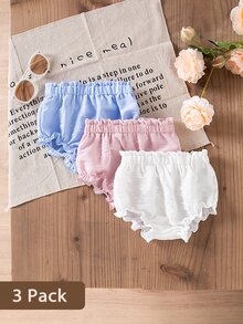 SHEIN Vintaside Kids 3件組女嬰夏季可愛淺粉色白色米色短褲套裝 極簡寬鬆版型 柔和色調 沙灘短褲 戶外舒適 派對場合 - 彩色 - 查看 7
