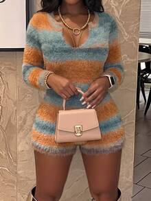 StreetHx Women's Casual Versatile Home Daily Commute Autumn/Winter Gradient Color Knit Jumpsuit - Multicolor - View 1
