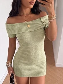 Fiercella Fiercella Women's Sage Green Sexy Elegant Cold Shoulder Daily Commute Date Night Out Brunch Going Out Street Style Summer/Winter Sweater Dress - Green - View 5