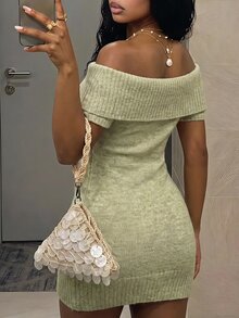 Fiercella Fiercella Women's Sage Green Sexy Elegant Cold Shoulder Daily Commute Date Night Out Brunch Going Out Street Style Summer/Winter Sweater Dress - Green - View 4