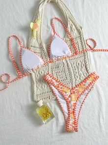 SHEIN Swim 2pcs/Set Women Summer Multicolor Random Print Spaghetti Strap Bikini Top & High Cut Bikini Bottom - Multicolor - View 2