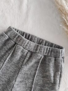 Vintaside Kids SHEIN 幼兒女童 2 件套服裝，柔軟羅紋套頭上衣與寬腿長褲，附縫線細節，嬰兒冬季舒適款 - 彩色 - 查看 4