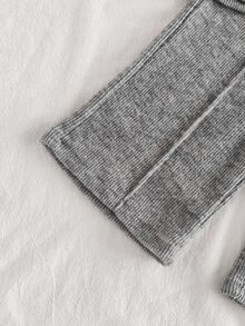 Vintaside Kids SHEIN 幼兒女童 2 件套服裝，柔軟羅紋套頭上衣與寬腿長褲，附縫線細節，嬰兒冬季舒適款 - 彩色 - 查看 5
