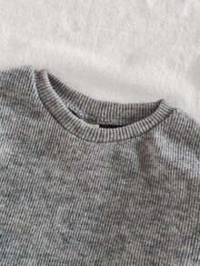 Vintaside Kids SHEIN 幼兒女童 2 件套服裝，柔軟羅紋套頭上衣與寬腿長褲，附縫線細節，嬰兒冬季舒適款 - 彩色 - 查看 3