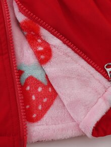 SHEIN 女嬰可愛草莓可翻面連帽夾克 冬季加厚抓絨外套 收腰設計 - 彩色 - 查看 8