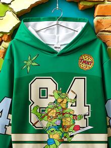TEENAGE MUTANT NINJA TURTLES | SHEIN Teen MUTANT TURTLES 1件大童男孩休閒數位印花連帽長袖抓絨衛衣，運動風，適合秋冬穿著 - 彩色 - 查看 4