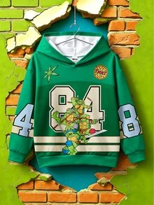 TEENAGE MUTANT NINJA TURTLES | SHEIN Teen MUTANT TURTLES 1件大童男孩休閒數位印花連帽長袖抓絨衛衣，運動風，適合秋冬穿著 - 彩色 - 查看 3