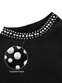Velvienne Versatile Premium Heavy Beaded Elegant Plus Size Women's Dress Autumn Wedding Party Dinner Black - Black - View 5
