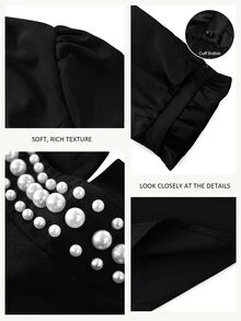 Velvienne Versatile Premium Heavy Beaded Elegant Plus Size Women's Dress Autumn Wedding Party Dinner Black - Black - View 6