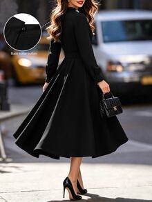 Velvienne Versatile Premium Heavy Beaded Elegant Plus Size Women's Dress Autumn Wedding Party Dinner Black - Black - View 2