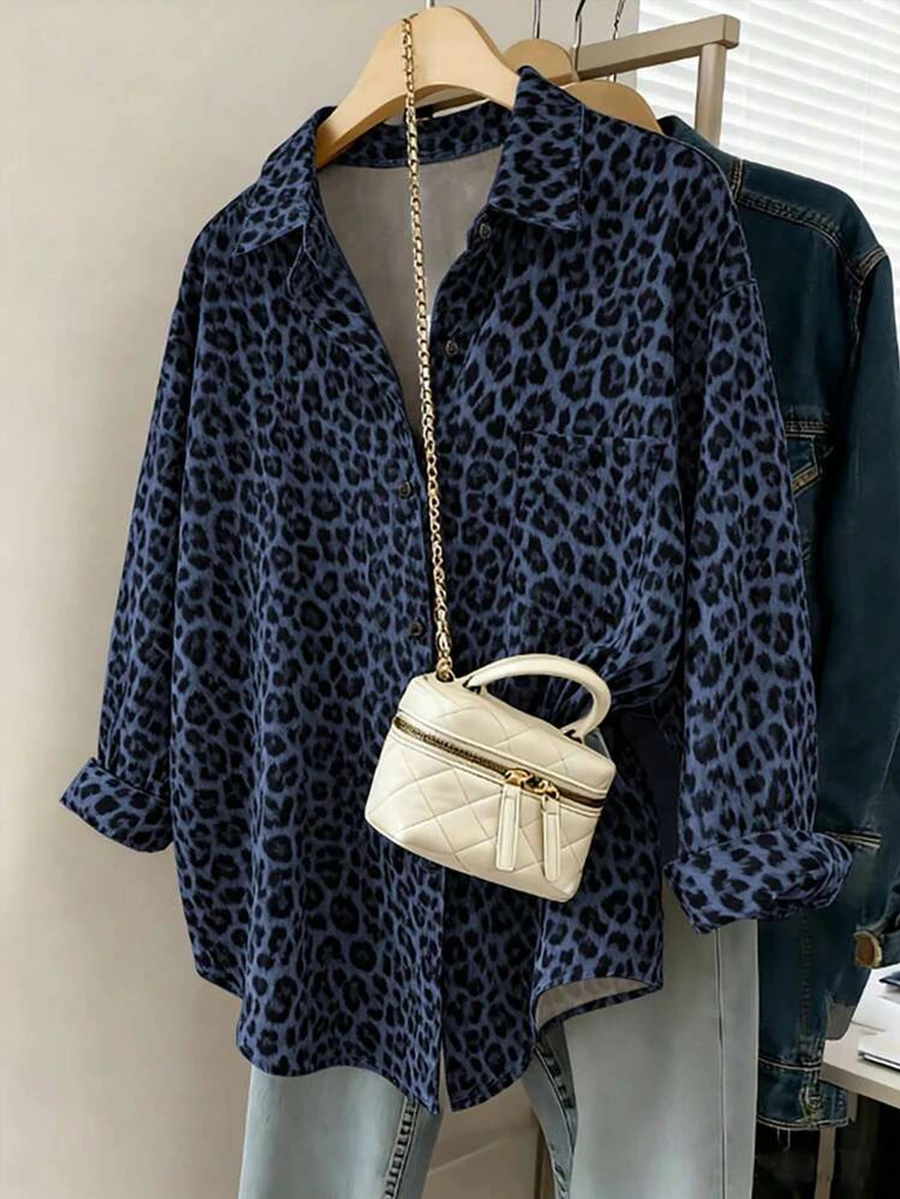 EMERY ROSE Casual Shirts Loose-Fit Long-Sleeve Shirts Leopard-Print Pattern Shirts Autumn/Winter Long-Sleeve Shirts Simple Versatile Shirts Everyday Wear Shirts - Multicolor - View 1