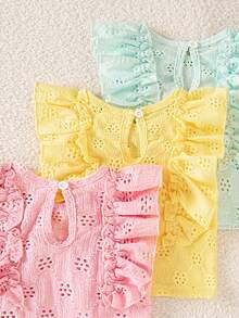 SHEIN Playful Pals 3件組彩色心形條紋印花荷葉邊圓領套頭T恤上衣，舒適柔軟休閒可愛春夏季新款 - 彩色 - 查看 3