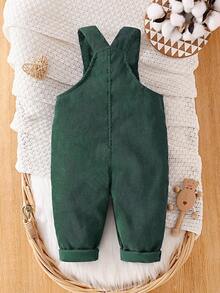 SHEIN Baby Boy Solid Color Pocket Design Wide Leg Casual Bib Overalls - Dark Green - View 2