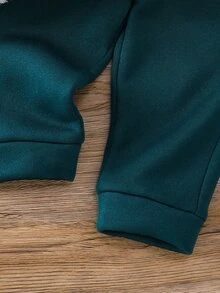 男嬰恐龍刺繡泰迪熊秋季連帽衛衣與運動長褲套裝 - 彩色 - 查看 5