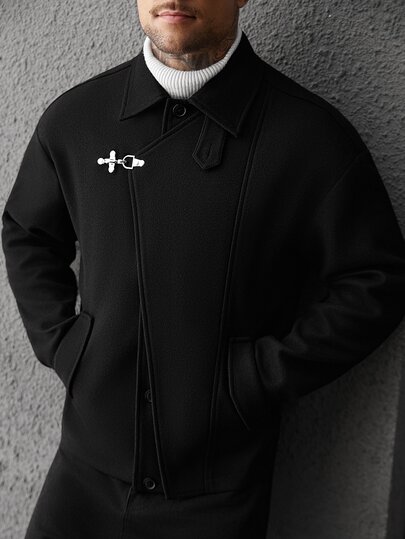 SLATEMANN 2026 New Men's New Year Christmas Halloween Holiday Gift Casual Fashion Design Minimalist Elegant Versatile Loose Fit Slim Black Dragon & Phoenix Wool Blend