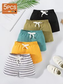 SHEIN Playful Pals 5pcs Baby Boys Shorts Set, Comfortable And Simple For Daily Wear, Summer - Multicolor - View 1