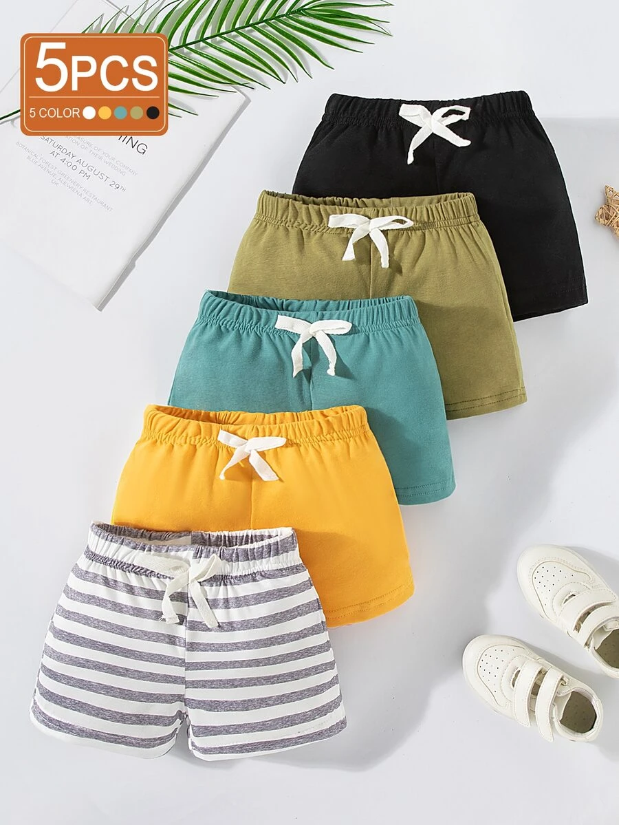 SHEIN Playful Pals 5pcs Baby Boys Shorts Set, Comfortable And Simple For Daily Wear, Summer - Multicolor - View 1