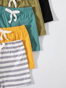 SHEIN Playful Pals 5pcs Baby Boys Shorts Set, Comfortable And Simple For Daily Wear, Summer - Multicolor - View 5