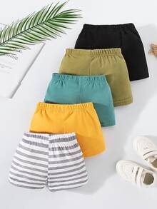 SHEIN Playful Pals 5pcs Baby Boys Shorts Set, Comfortable And Simple For Daily Wear, Summer - Multicolor - View 4
