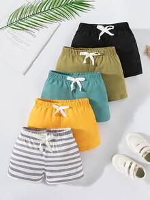 SHEIN Playful Pals 5pcs Baby Boys Shorts Set, Comfortable And Simple For Daily Wear, Summer - Multicolor - View 2