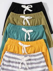 SHEIN Playful Pals 5pcs Baby Boys Shorts Set, Comfortable And Simple For Daily Wear, Summer - Multicolor - View 8