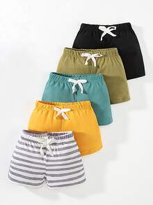 SHEIN Playful Pals 5pcs Baby Boys Shorts Set, Comfortable And Simple For Daily Wear, Summer - Multicolor - View 3