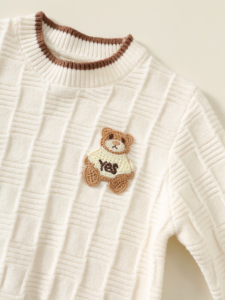 SHEIN Baby Boy Autumn/Winter Casual Colorblock Trim Bear Embroidery Sweater - Multicolor - View 5