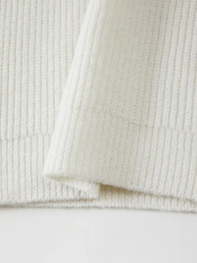 SHEIN Colorblock Polo Collar Knit Top, White Black Contrast VNeck Ribbed Long Sleeve Slim Fit Simple Elegant Women's Pullover - White - View 8